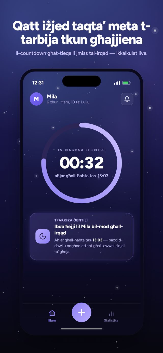 Skrin 1 minn 6 tal-app Moonsleep